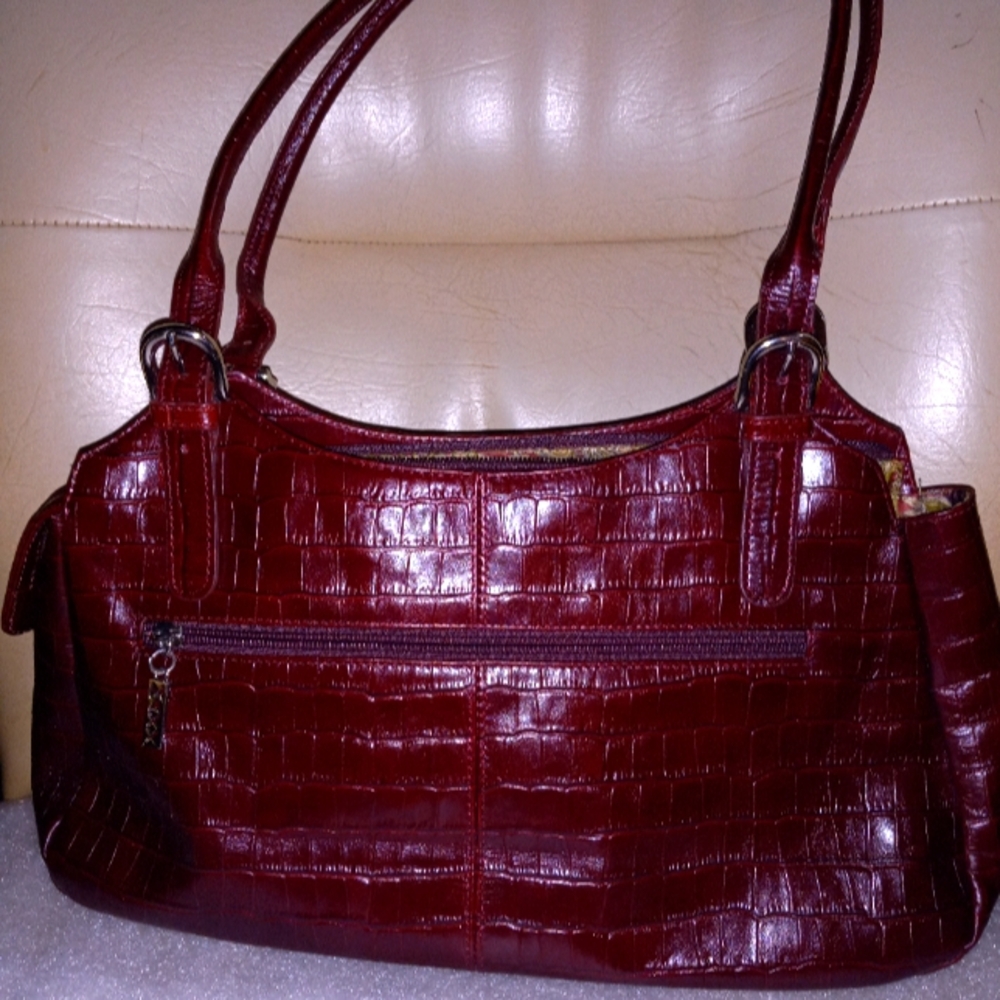 Maxx New York Burgundy Shoulder Bag with Croc-Embossed Texture